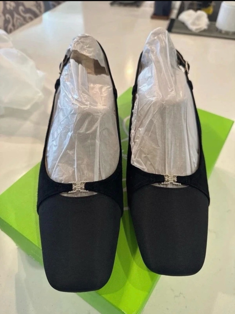 Sam Edelman Black Square-Toe Slingback Flats Tarra Suede